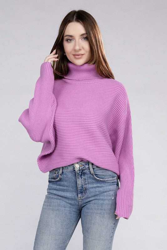 Viscose Dolman Sleeve Turtleneck Sweater Tops