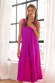 ADORA Textured Wide-Leg Jumpsuit Cerise