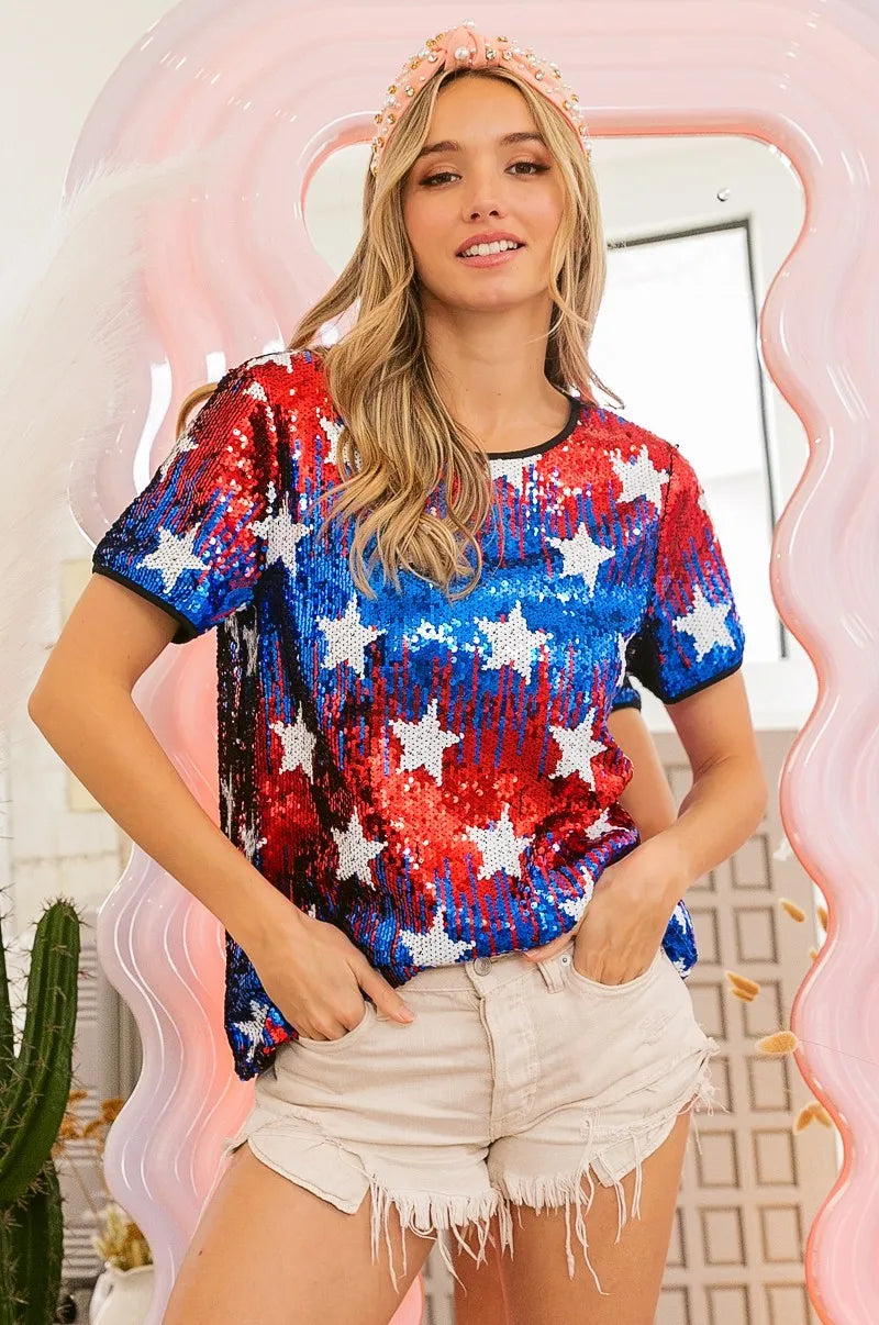 BiBi American Theme Star Pattern Sequin Top Tops