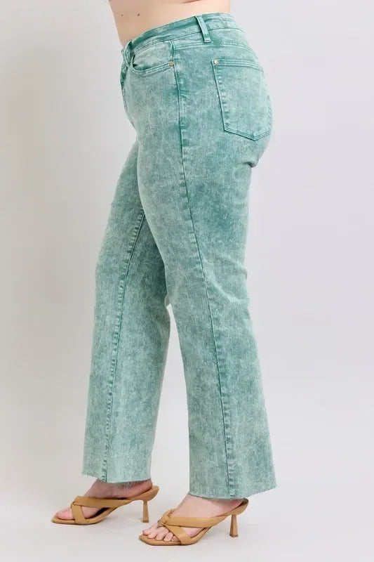 Judy Blue Full Size High Waist Garment Dyed Raw Hem Dad Jean Plus Size - DAVERRI FASHIONS