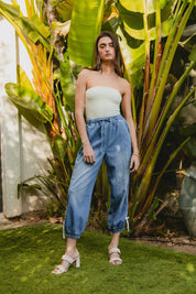 BiBi Striped Tape Details With Bot Tied Point Elastic Waist Jeans | Jeans Daverri Fashions