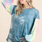 BiBi tie-dye French terry long-sleeve top with denim shorts