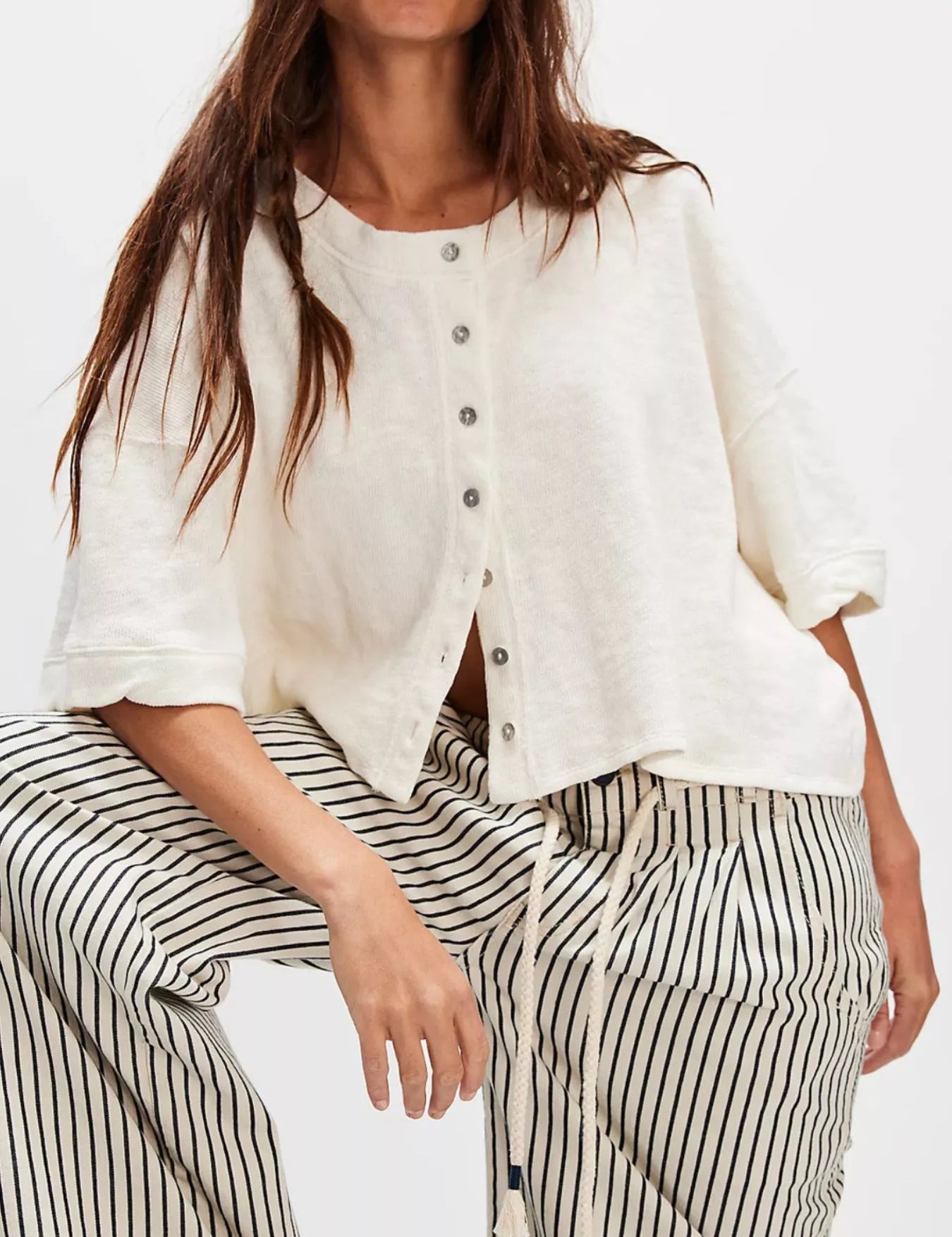 White Button-Front Half Sleeve Cardigan | Cardigans Daverri Fashions