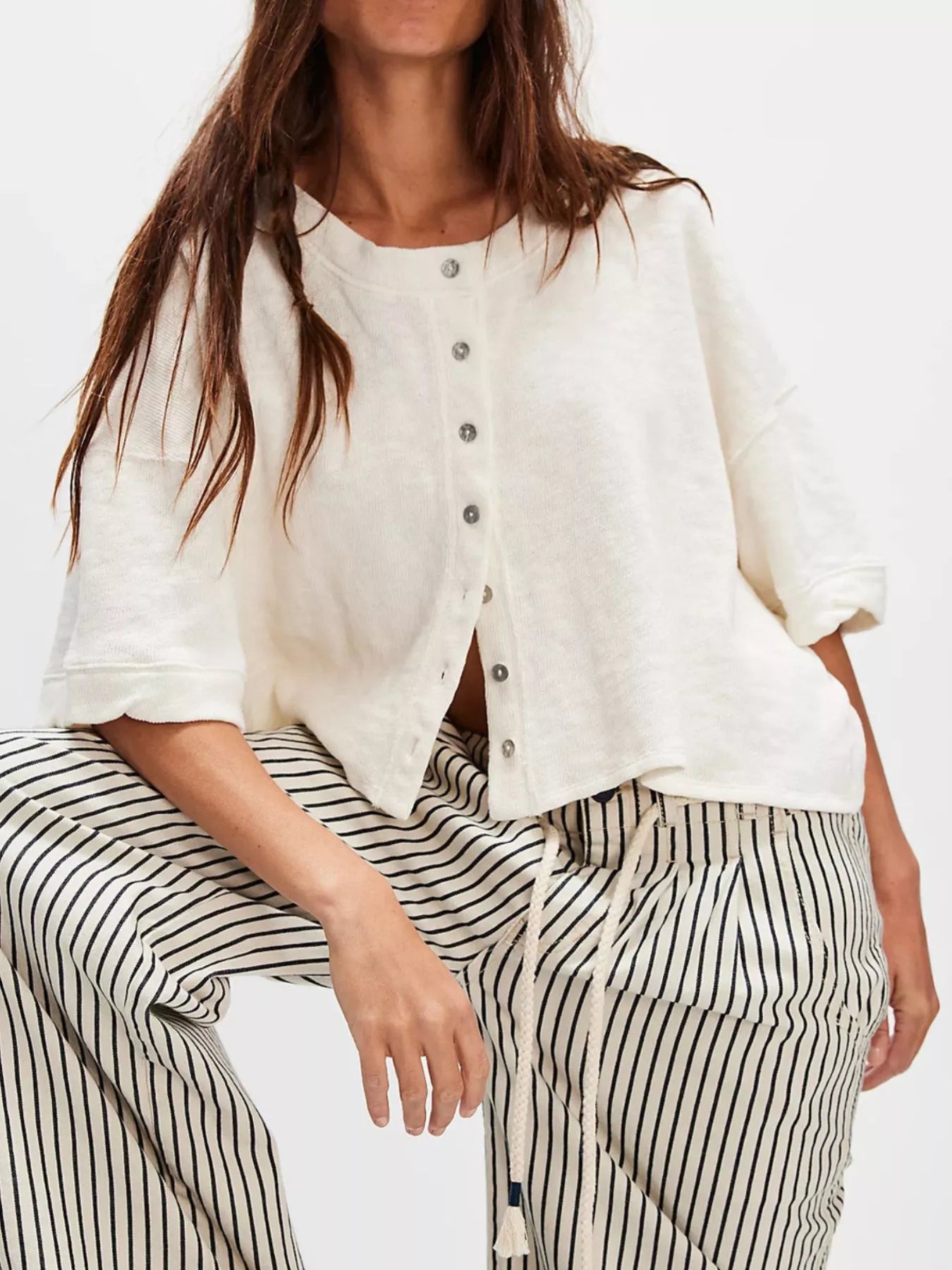 White Button-Front Half Sleeve Cardigan | Cardigans Daverri Fashions