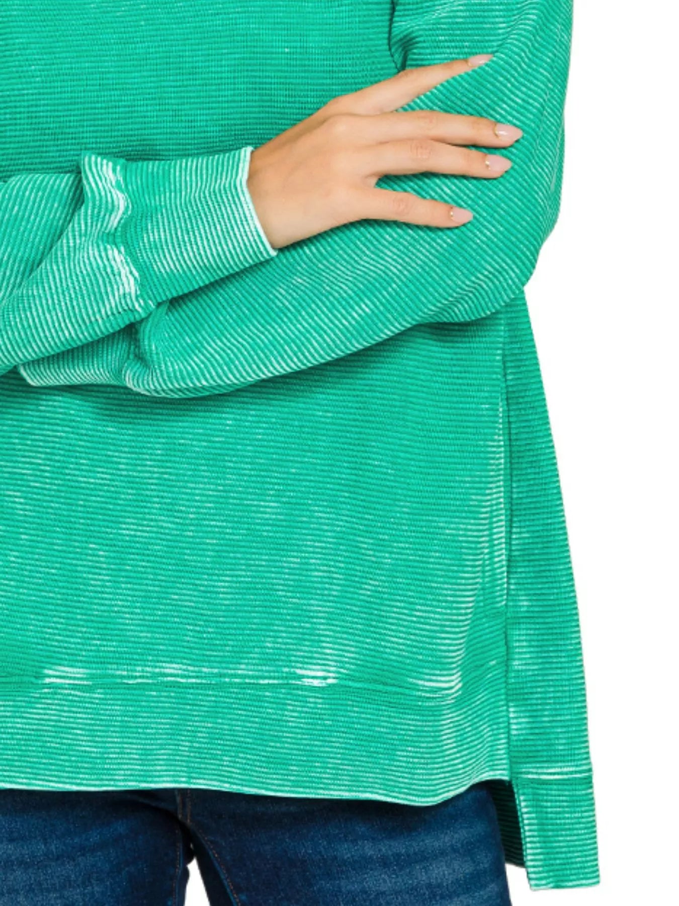 Zenana Full Size Acid Washed Double Ribbed Hi-low Sweatshirt Plus Size | Daverri Fashions