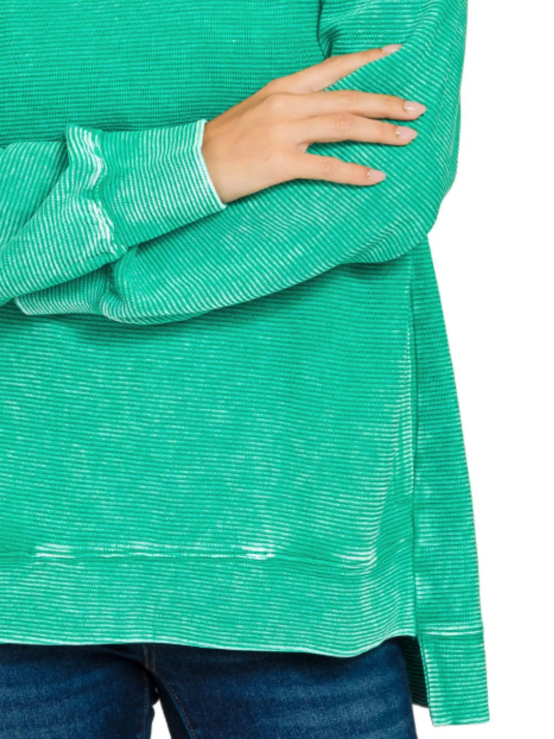 Zenana Full Size Acid Washed Double Ribbed Hi-low Sweatshirt Plus Size | Daverri Fashions