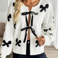 Tie Front Bow Pattern Cardigan - DAVERRI FASHIONS