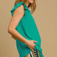 Umgee Full Size V-Neck Double Layered Ruffle Sleeve Blouse Plus Size Blouses