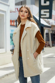 Fuzzy Collared Neck Button Up Vest Coat | Vest Jackets Daverri Fashions