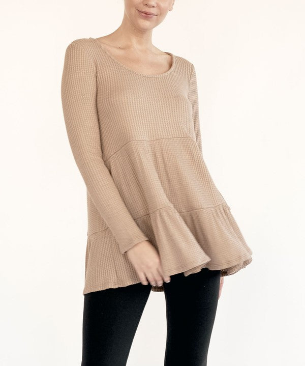 Organic Bamboo Waffle Knit Babydoll Tunic MOCHA Tops