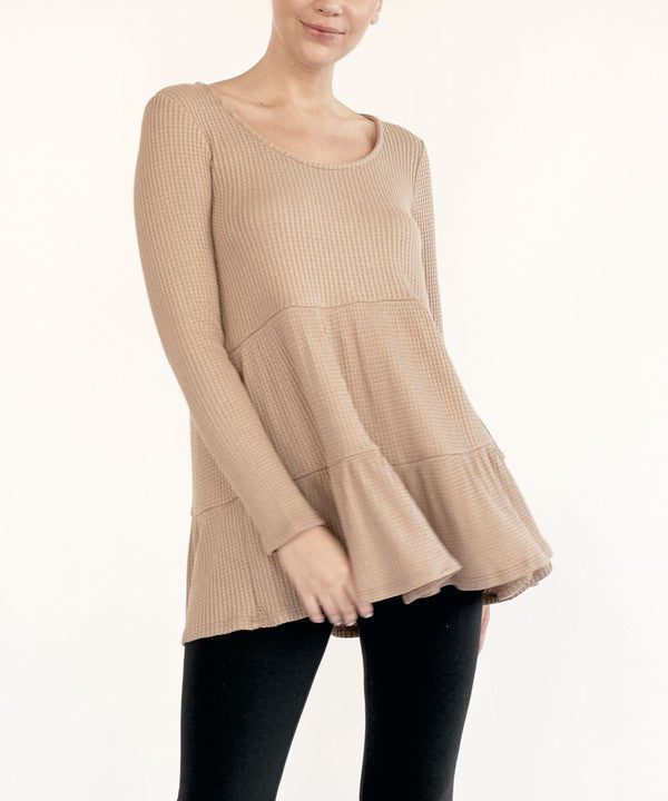 Organic Bamboo Waffle Knit Babydoll Tunic MOCHA Tops