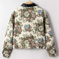 Vintage Floral Print Zip Up Contrast Collared Jacket - DAVERRI FASHIONS
