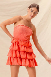 SO ME Strapless Ruffle Layered Game Day Cheer Up Dress | Mini Dresses Daverri Fashions