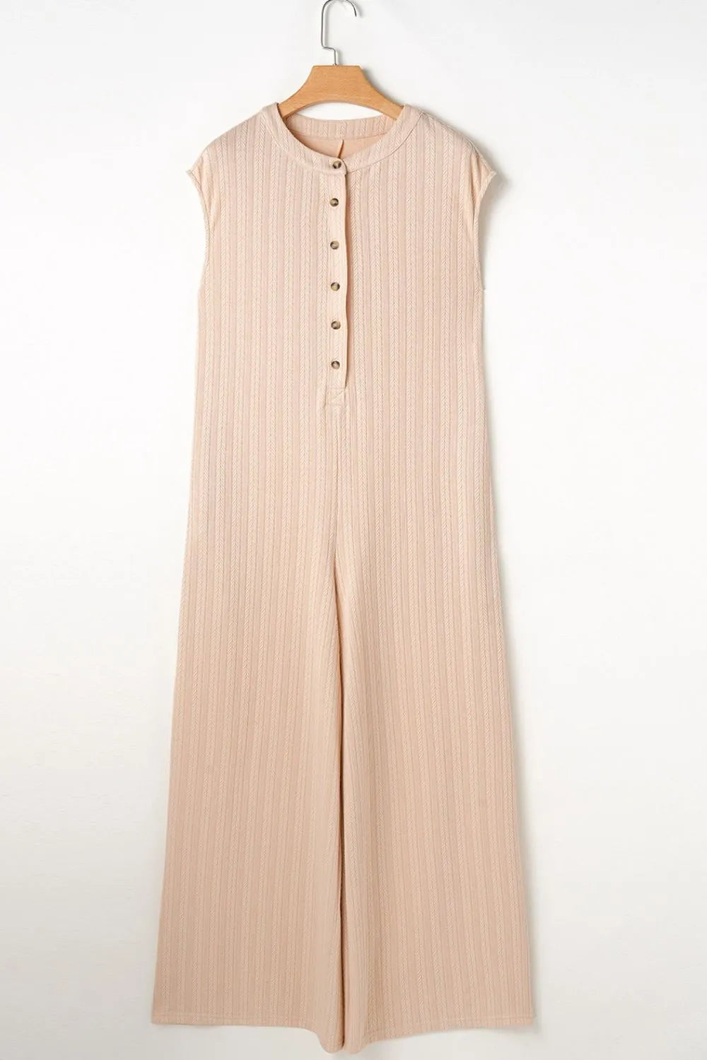 Daverri textured button-front wide-leg cap sleeve blush jumpsuit