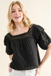 BLACK And The Why Square Neck Ruffled Blouse | Blouses Daverri Fashions