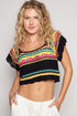 POL Openwork Ethnic Pattern Square Neck Cropped Knit Top Black L Tops