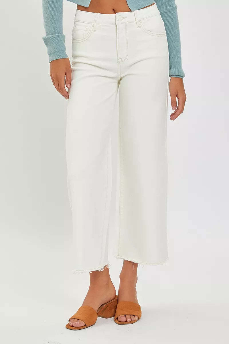 RISEN Tummy Control High Rise Crop Wide Jeans | Jeans Daverri Fashions