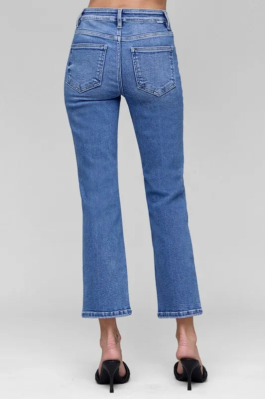 RISEN Full Size Tummy Control High Rise Crop Straight Jeans Plus Size | Jeans Daverri Fashions
