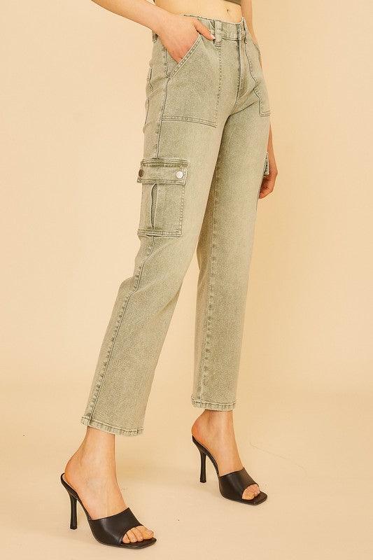 Annie Wear Straight Leg Jeans with Cargo Pockets - DAVERRI FASHIONS