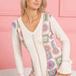 BiBi Granny Square Print Contrast Annie Rib V Neck Top Tops