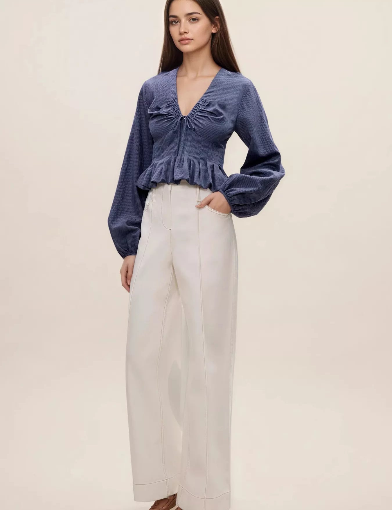 Ruffled Hem Balloon Sleeve Blouse | Blouses Daverri Fashions