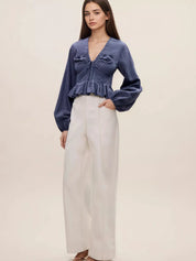 Ruffled Hem Balloon Sleeve Blouse | Blouses Daverri Fashions