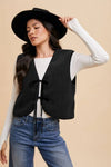 Annie Wear V-Neck Tie Detail Vest Coat - DAVERRI FASHIONS