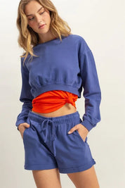 HYFVE Crew Neck Long Sleeve Crop Sweatshirt | Daverri Fashions