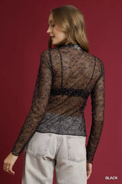 Umgee Nylon Lace Mesh Long Sleeve Top | Tops Daverri Fashions