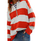 Striped Half-Zip Oversized Sweatshirt - DAVERRI FASHIONS