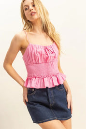 PINK HYFVE Poplin Smocked Waist Summery Cami Top | Daverri Fashions