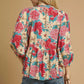 Umgee Mix Floral Peplum Blouse with Tie Neck - DAVERRI FASHIONS