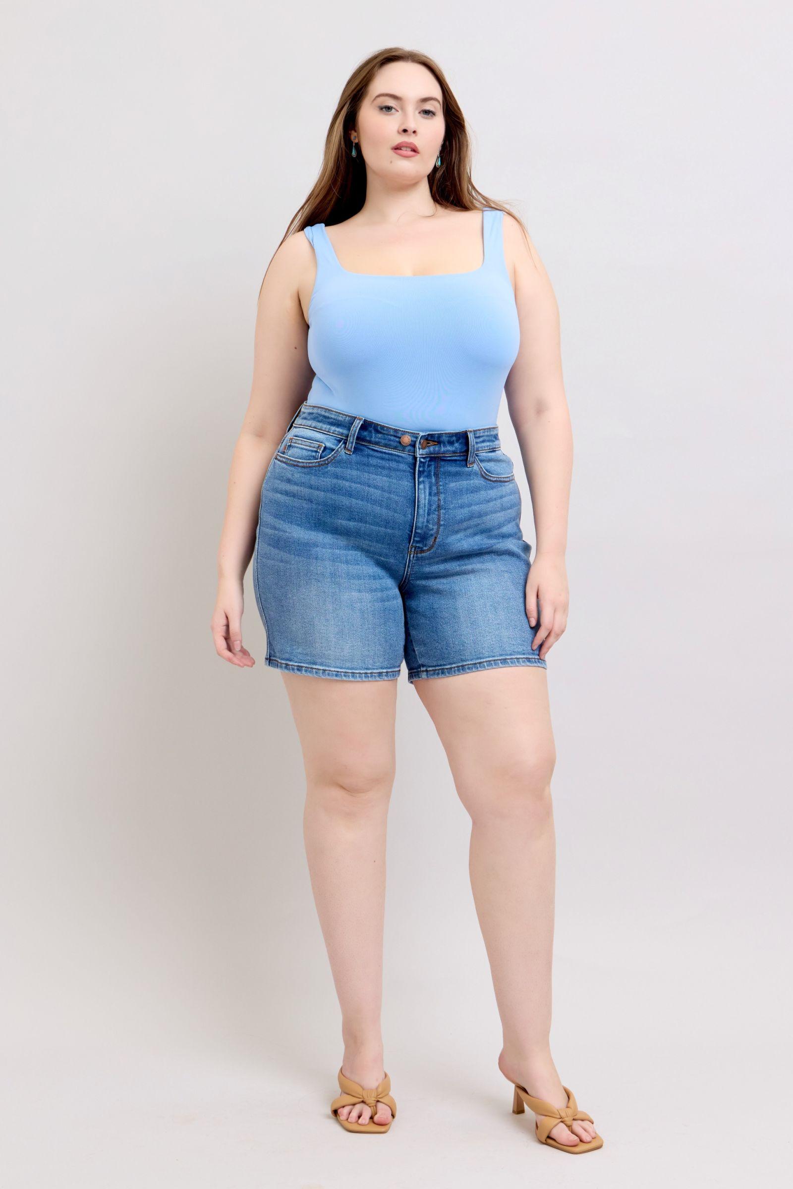 Judy Blue Full Size 2 Button Denim Shorts with Pockets Plus Size Denim Shorts
