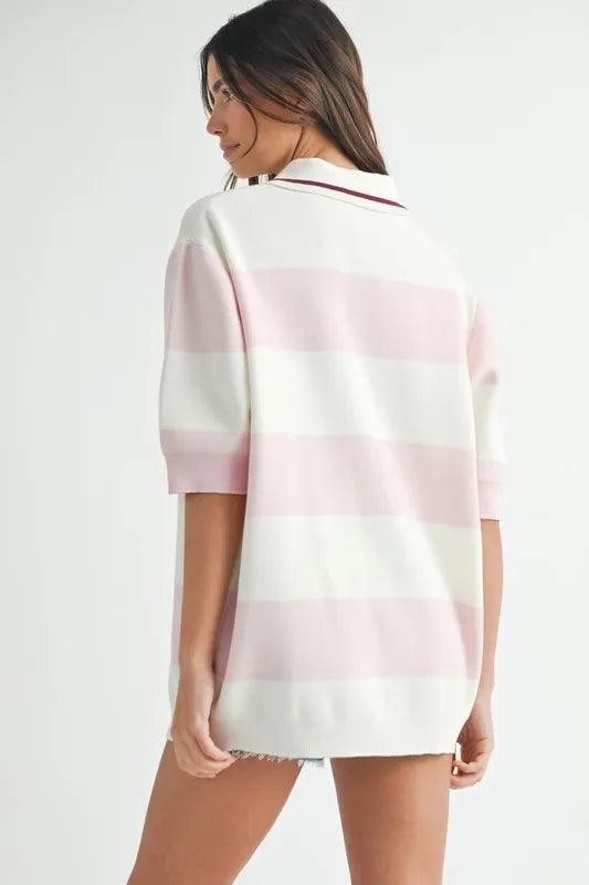 MABLE Oversized Stripe Polo Collar Sweater Sweaters