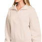 Zenana Fleece High Neck Half Zip Sweatshirt Sand Beige - DAVERRI FASHIONS
