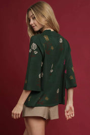 Umgee Floral Mock Neck Knit Top with Wide Sleeves | Knit Tops Daverri Fashions