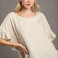 Umgee Full Size Raw Hem Ruffle Short Sleeve Blouse Plus Size Beige Blouses