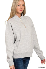 Zenana Fleece Half Zip Sweatshirt Grey | Sweatshirts Daverri Fashions