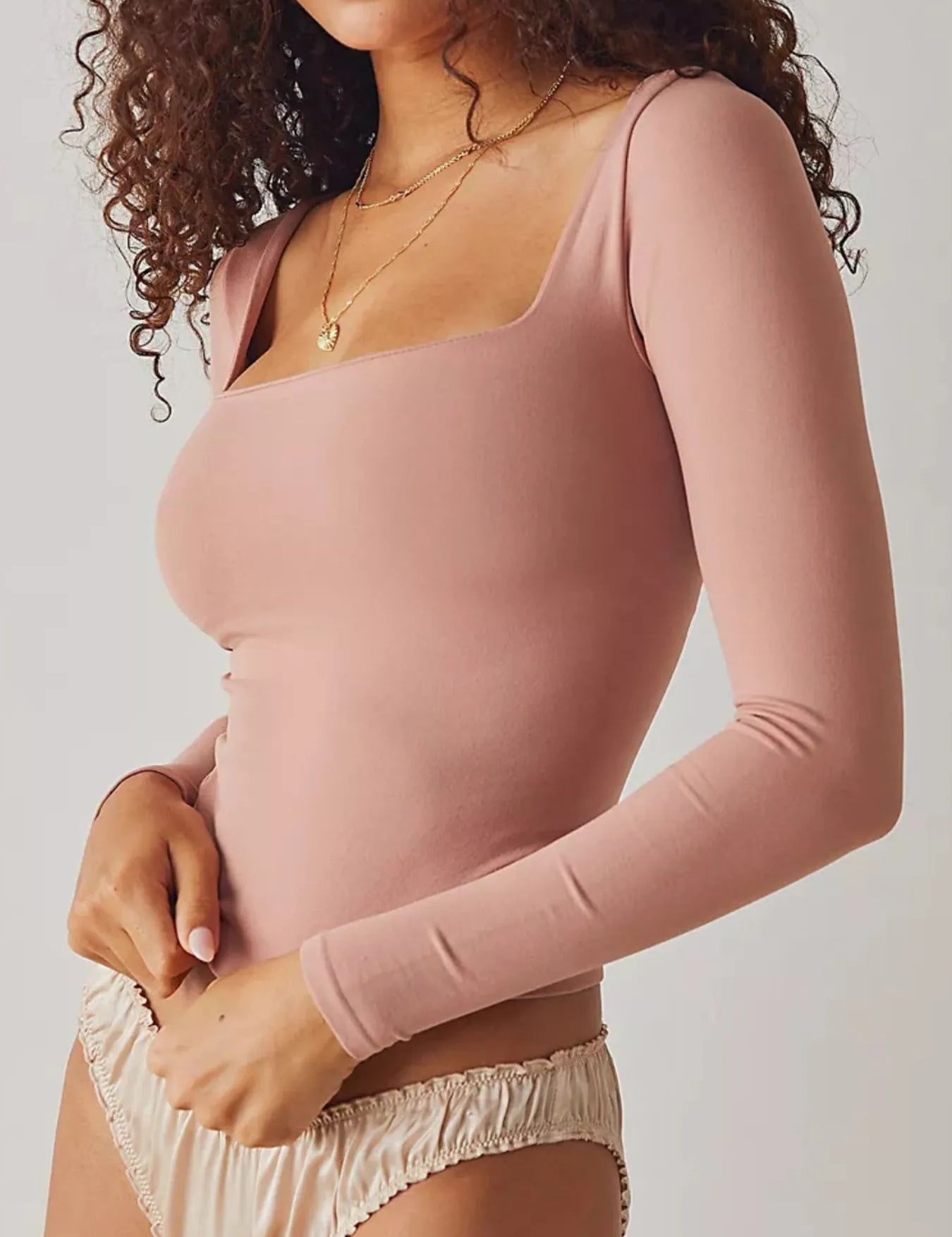 Square Neck Fitted Long Sleeve T-Shirt | T-Shirts Daverri Fashions