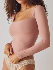 Square Neck Fitted Long Sleeve T-Shirt | T-Shirts Daverri Fashions
