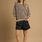 Umgee Leopard Knit Jacquard Puff Sleeve Sweatshirt Sweaters