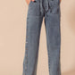 SO ME Mid Rise Drawstring Jeans with Side Snap Button