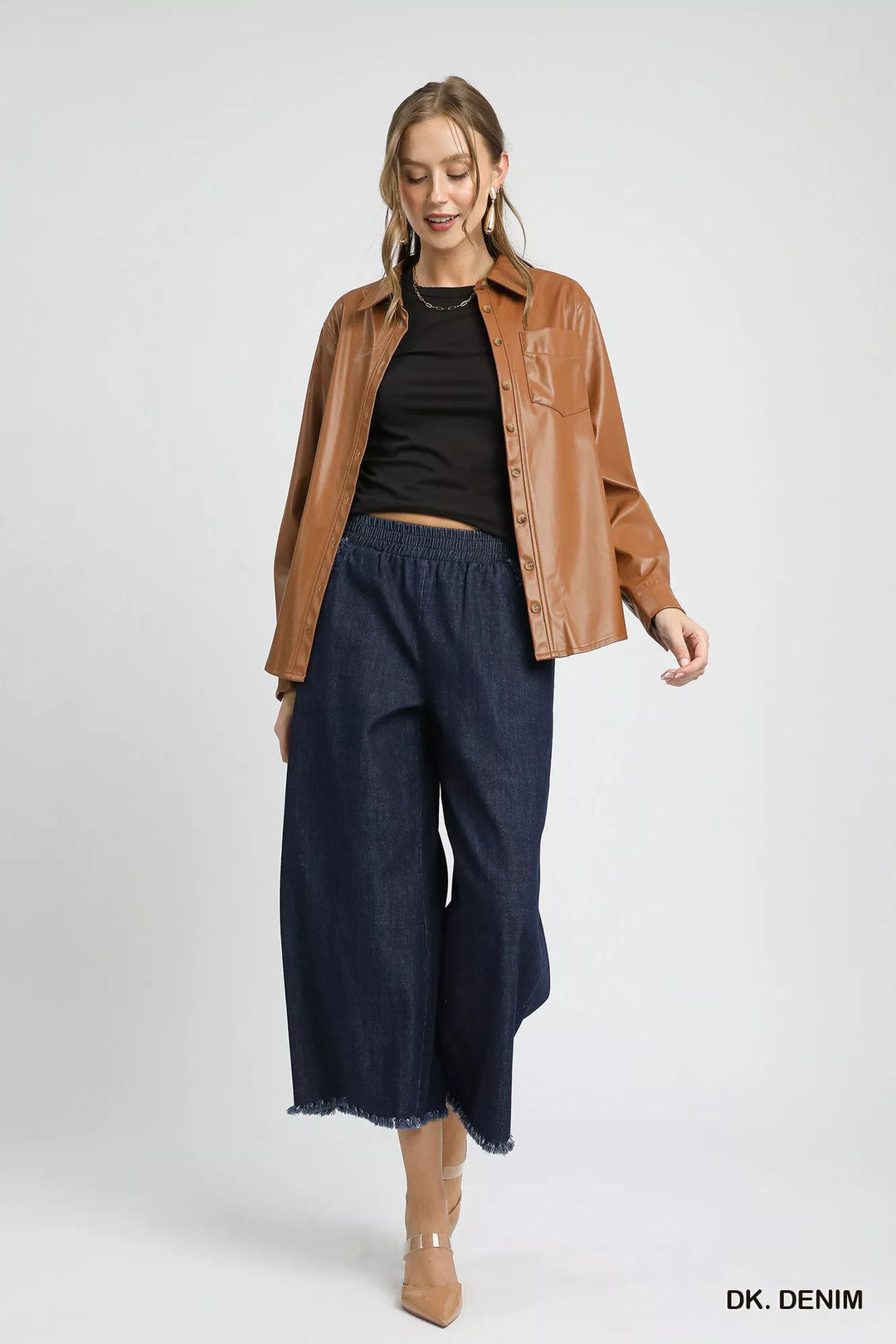 Umgee Washed Fringe Hem Wide Leg Jeans | Jeans Daverri Fashions