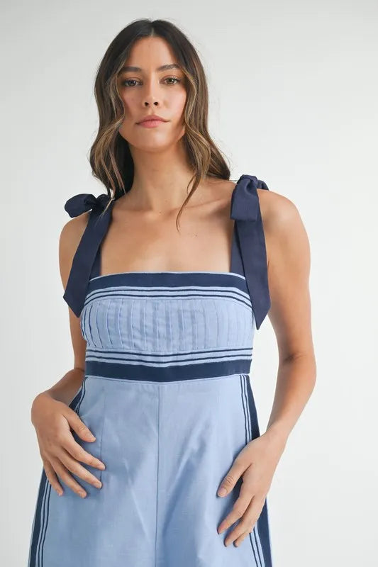 MABLE Linen Mix Chevron Sail Shoulder Strap Jumpsuit Jumpsuits