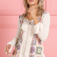 BiBi Granny Square Print Contrast Annie Rib V Neck Top Tops