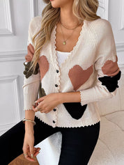 Heart Pattern Button-Up Cardigan | Cardigans Daverri Fashions