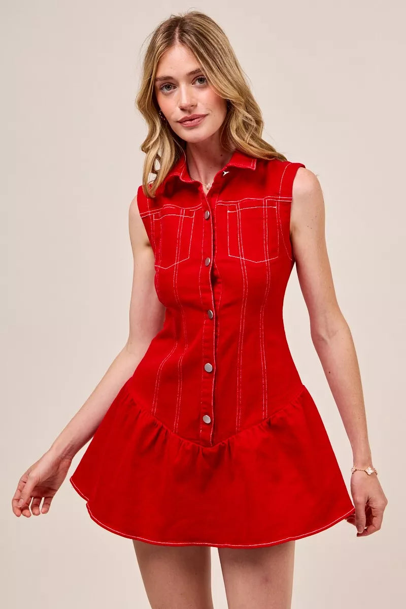 SO ME Button Down Sleeveless Collared Game Day Mini Dress | Mini Dresses Daverri Fashions