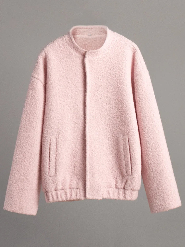 Double Take Plush Mock Neck Snap Down Jacket with Pockets | Jackets Daverri Fashions