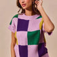 SO ME Mardi Gras pastel purple green yellow plaid knit sweater top