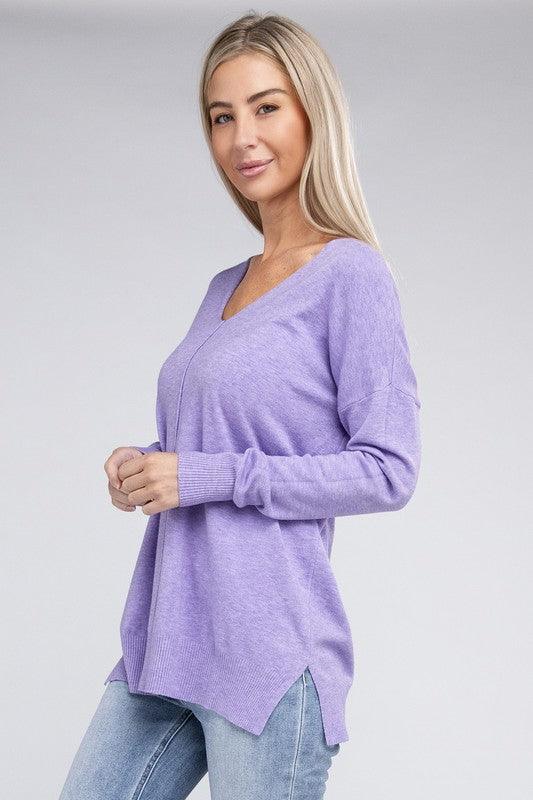 Garment Dyed Front Seam Zenana Sweater Tops